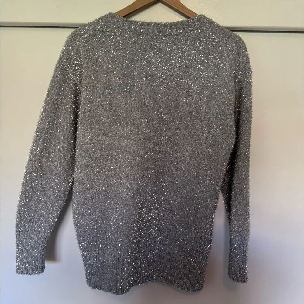 J. Crew Silver Gray Sparkle Crew Neck Sweater XS